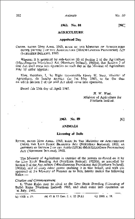 The Live Stock Breeding (Licensing of Bulls) Rules (Northern Ireland) 1963