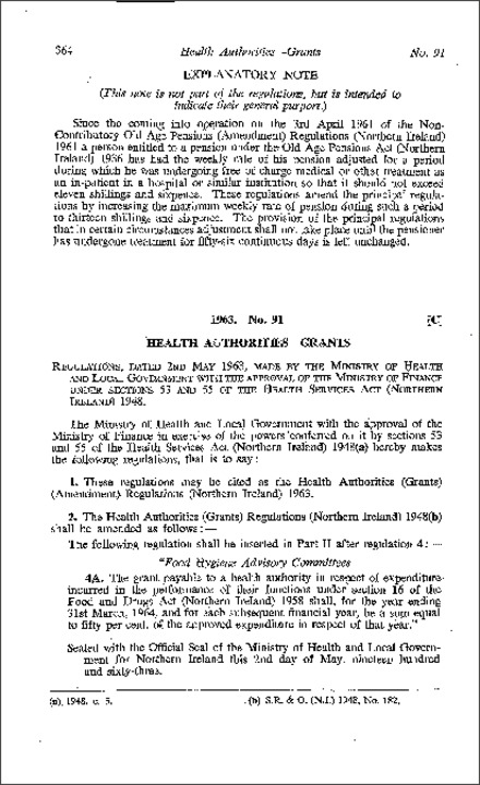 The Health Authorities (Grants) (Amendment) Regulations (Northern Ireland) 1963