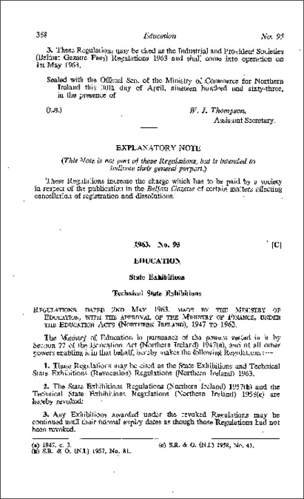 The State Exhibitions and Technical State Exhibitions (Revocation) Regulations (Northern Ireland) 1963