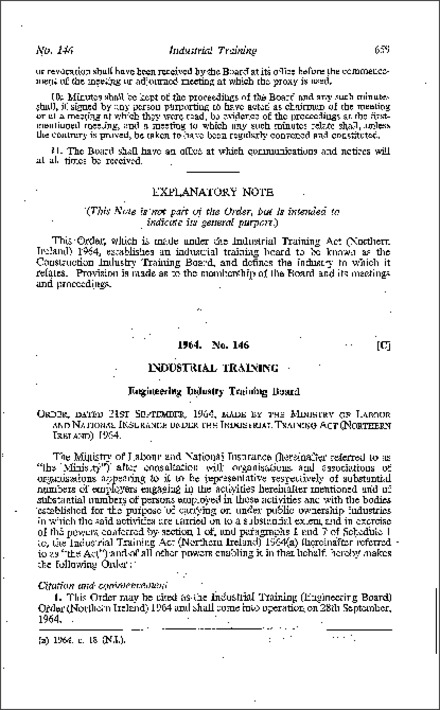 The Industrial Training (Engineering Board) Order (Northern Ireland) 1964