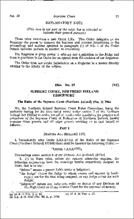 The Rules of the Supreme Court (No. 3) (Northern Ireland) 1964