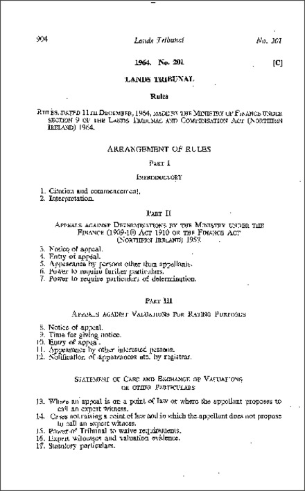 The Lands Tribunal Rules (Northern Ireland) 1964