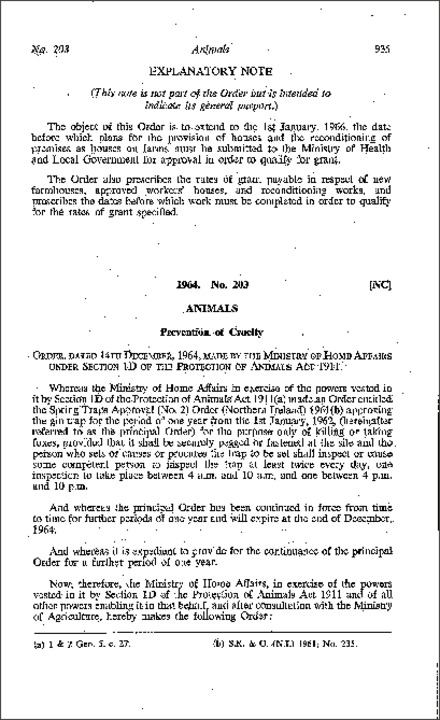 The Spring Traps Approval Order (Northern Ireland) 1964