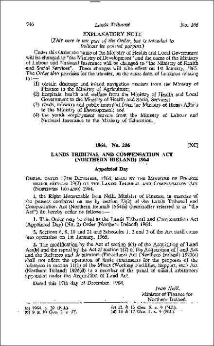 The Lands Tribunal and Compensation Act (Appointed Day) (No. 2) Order (Northern Ireland) 1964