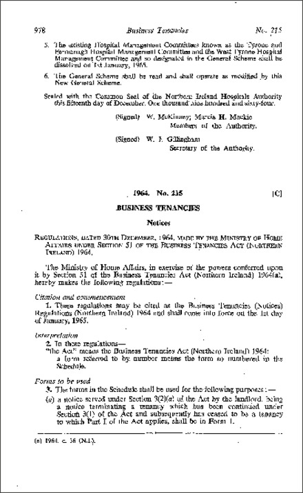 The Business Tenancies (Notices) Regulations (Northern Ireland) 1964