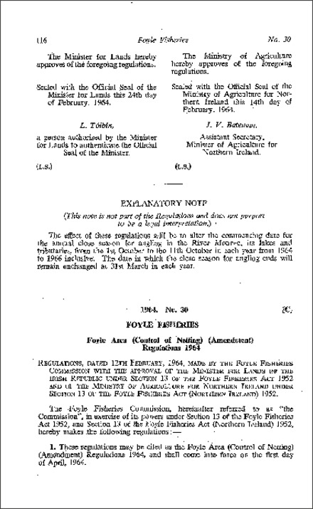 The Foyle Area (Control of Netting) (Amendment) Regulations (Northern Ireland) 1964