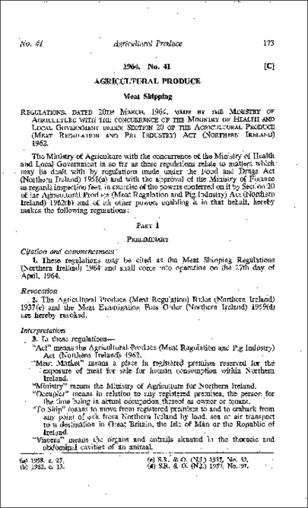 The Meat Shipping Regulations (Northern Ireland) 1964