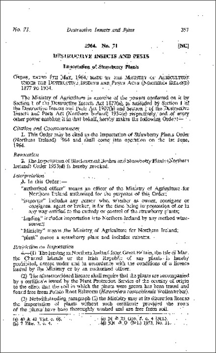 The Importation of Strawberry Plants Order (Northern Ireland) 1964