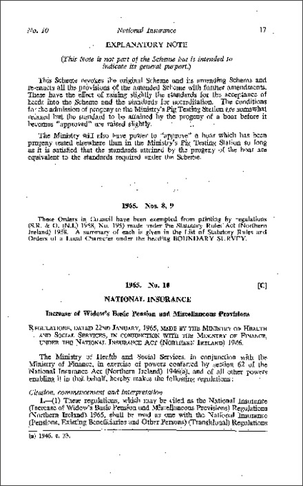 The National Insurance (Increase of Widow's Basic Pension and Miscellaneous Provisions) Regulations (Northern Ireland) 1965