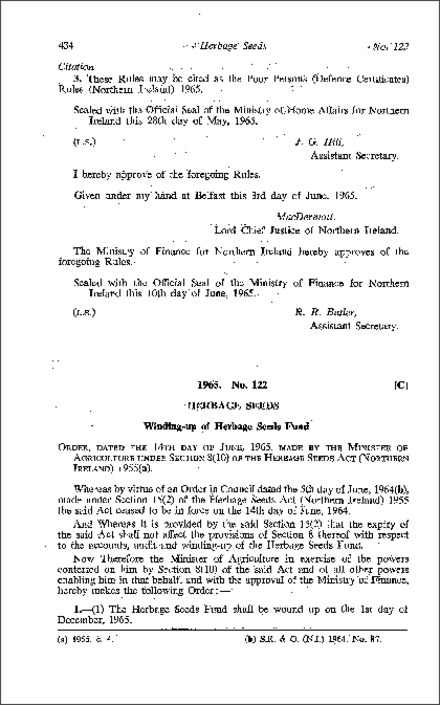 The Herbage Seeds Fund (Winding Up) Order (Northern Ireland) 1965