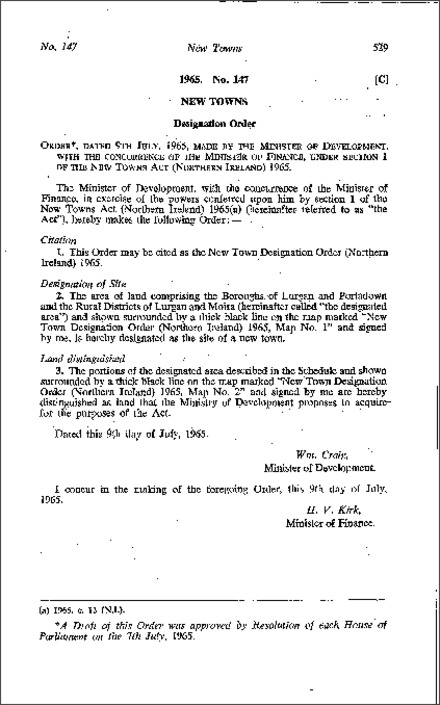The New Town Designation Order (Northern Ireland) 1965