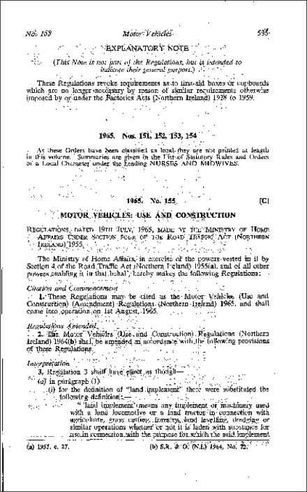 The Motor Vehicles (Use and Construction) (Amendment) Regulations (Northern Ireland) 1965