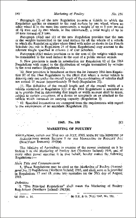 The Marketing of Poultry (Amendment No. 2) Regulations (Northern Ireland) 1965