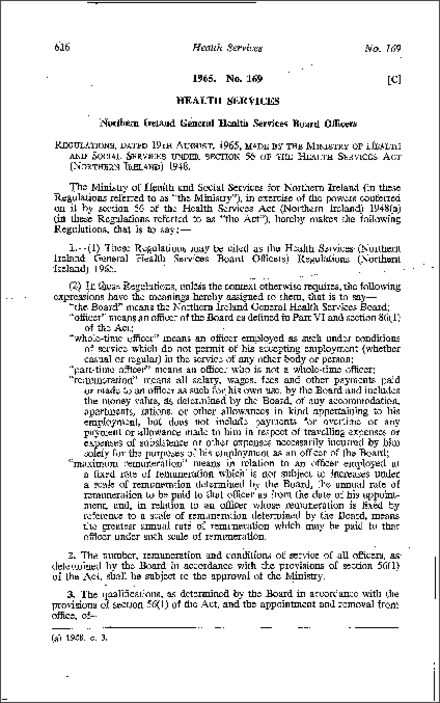 The Health Services (Northern Ireland General Health Services Board Officers) Regulations (Northern Ireland) 1965