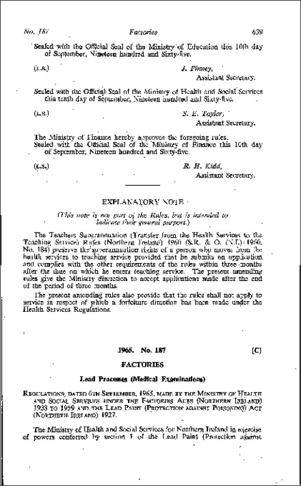 The Lead Processes (Medical Examination) Regulations (Northern Ireland) 1965