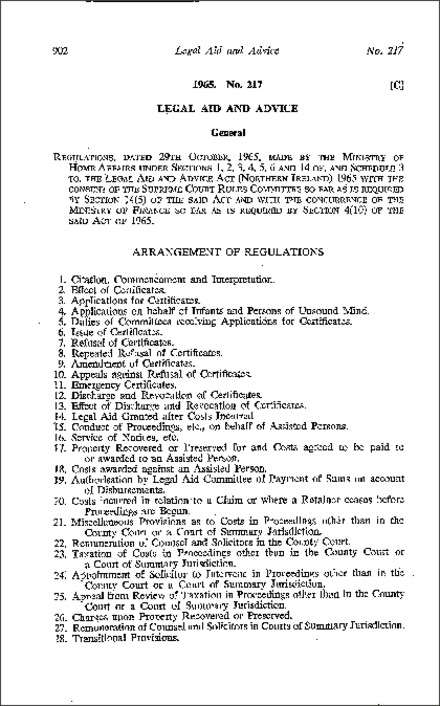 The Legal Aid (General) Regulations (Northern Ireland) 1965