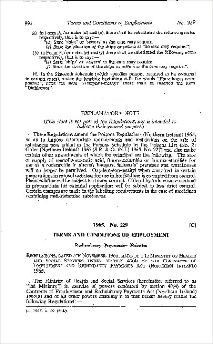The Contracts of Employment and Redundancy Payments (Rebates) Regulations (Northern Ireland) 1965