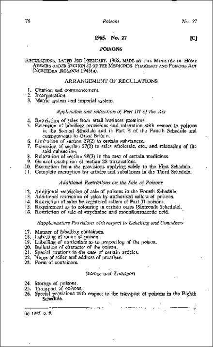 The Poisons Regulations (Northern Ireland) 1965