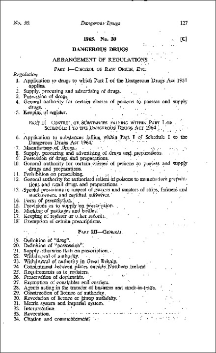 The Dangerous Drugs Regulations (Northern Ireland) 1965