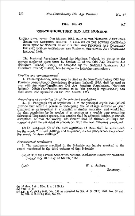 The Non-Contributory Old Age Pensions (Amendment) Regulations (Northern Ireland) 1965