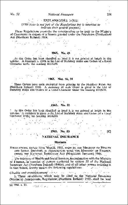 The National Insurance (Mariners) Amendment Regulations (Northern Ireland) 1965