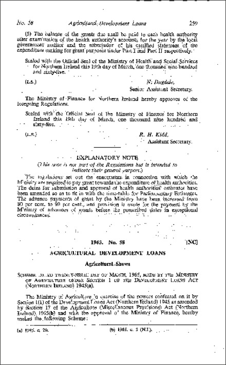 The Agricultural Development Loans (Agricultural Shows) Scheme (Northern Ireland) 1965