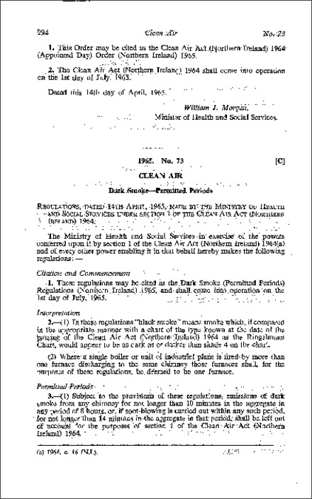 The Dark Smoke (Permitted Periods) Regulations (Northern Ireland) 1965