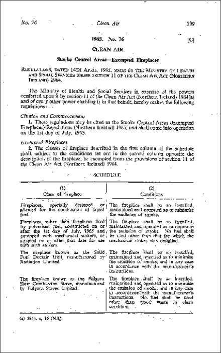 The Smoke Control Areas (Exempted Fireplaces) Regulations (Northern Ireland) 1965