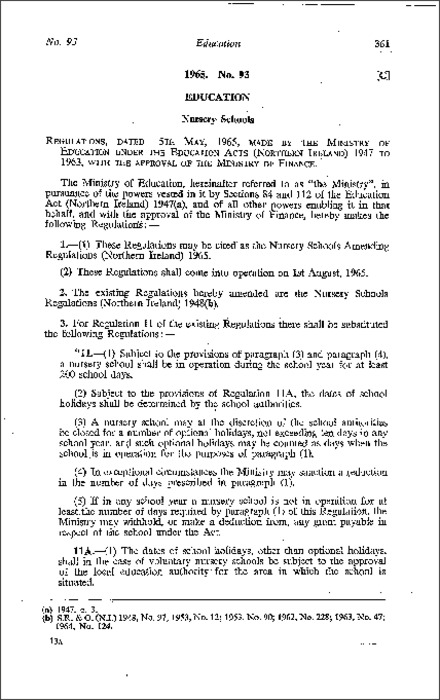 The Nursery Schools Amendment Regulations (Northern Ireland) 1965