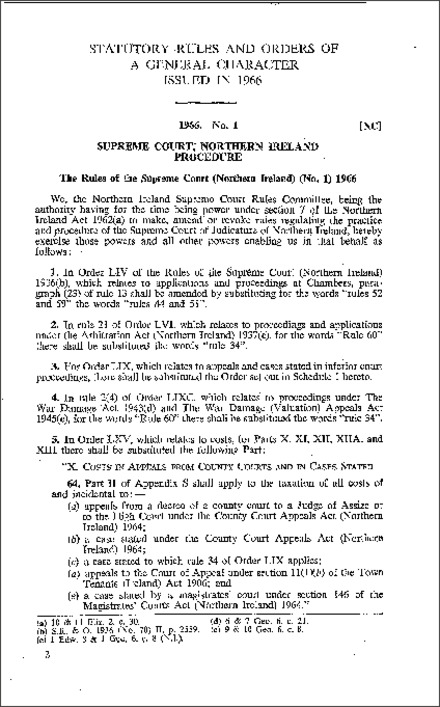The Rules of the Supreme Court (No. 1) (Northern Ireland) 1966
