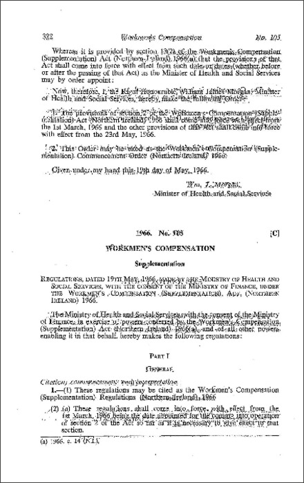 The Workmen's Compensation (Supplementation) Regulations (Northern Ireland) 1966