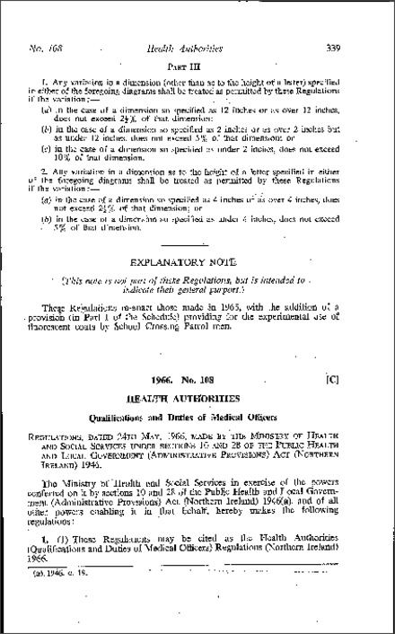 The Health Authorities (Qualifications and Duties of Medical Officers) Regulations (Northern Ireland) 1966