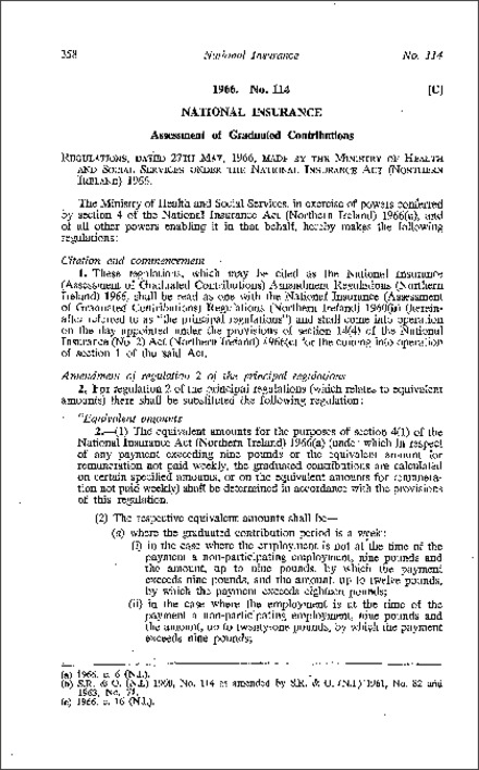 The National Insurance (Assessment of Graduated Contributions) Amendment Regulations (Northern Ireland) 1966
