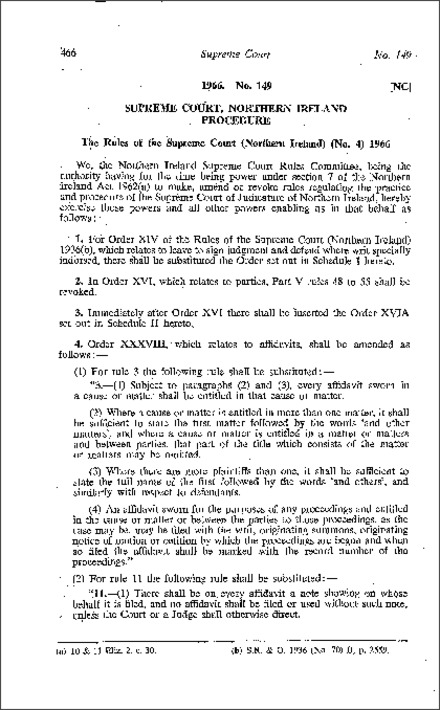 The Rules of the Supreme Court (No. 4) (Northern Ireland) 1966