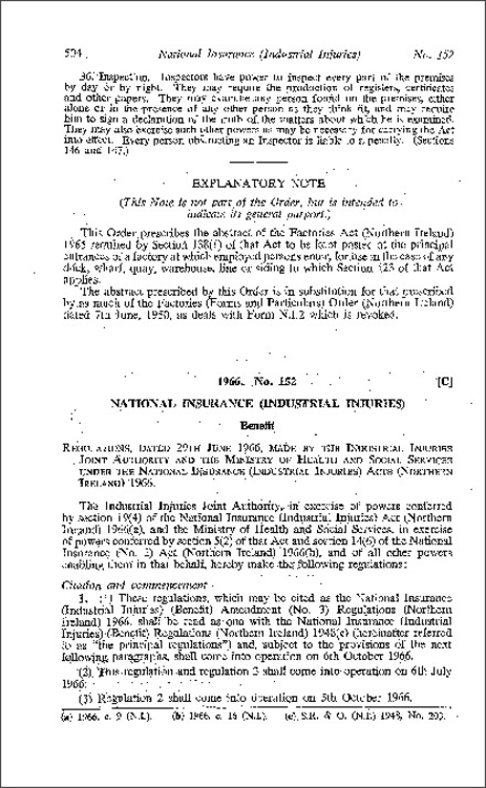 The National Insurance (Industrial Injuries) (Benefit) Amendment (No. 3) Regulations (Northern Ireland) 1966