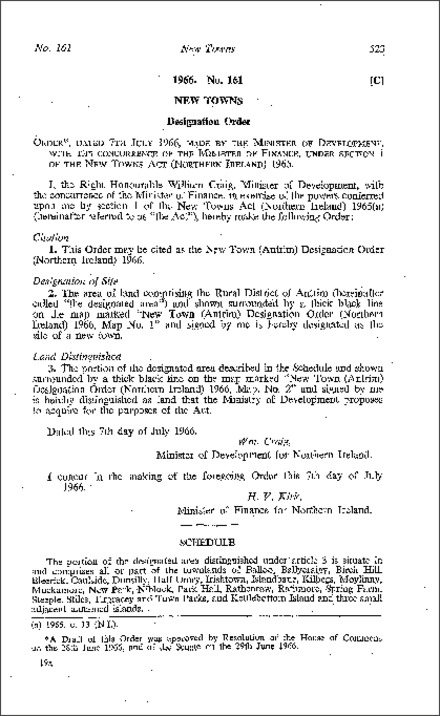 The New Town (Antrim) Designation Order (Northern Ireland) 1966