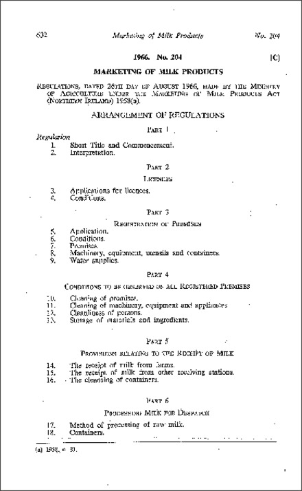 The Marketing of Milk Products Regulations (Northern Ireland) 1966