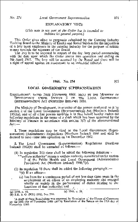 The Local Government (Superannuation) (Amendment) Regulations (Northern Ireland) 1966