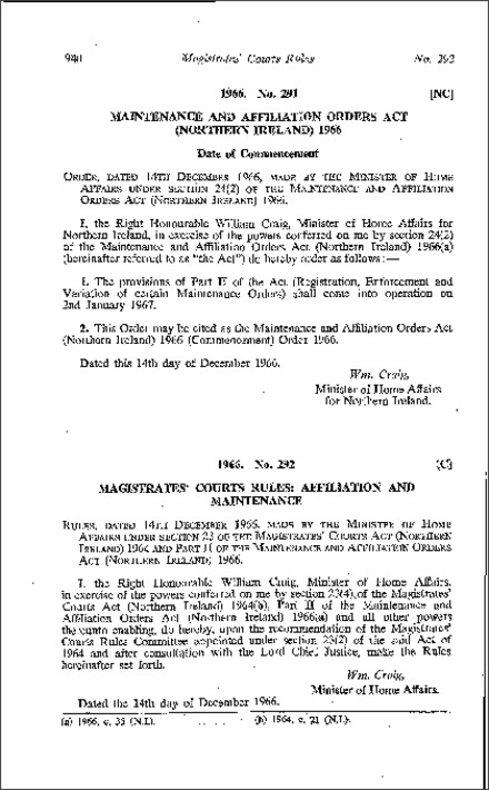 The Magistrates' Courts (Maintenance and Affiliation) Rules (Northern Ireland) 1966