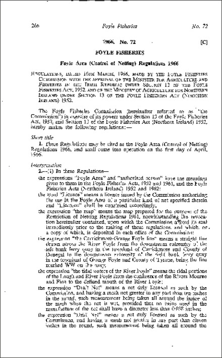 The Foyle Area (Control of Netting) Regulations (Northern Ireland) 1966