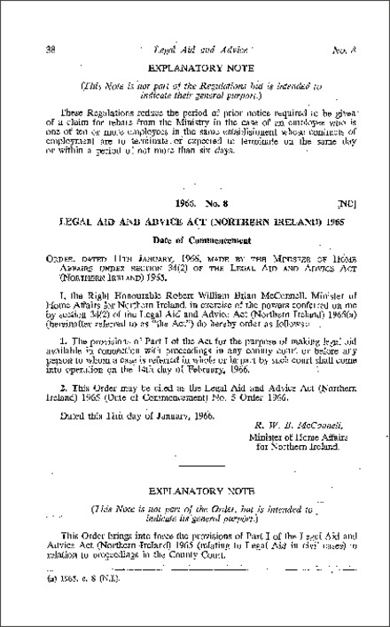 The Legal Aid and Advice Act 1965 (Date of Commencement) No. 5 Order (Northern Ireland) 1966