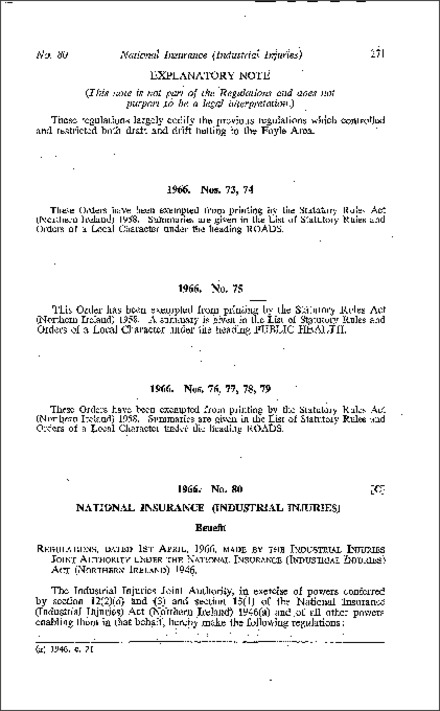 The National Insurance (Industrial Injuries) (Benefit) Amendment Regulations (Northern Ireland) 1966