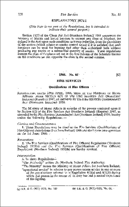 The Fire Services (Qualifications of Fire Officers) Regulations (Northern Ireland) 1966