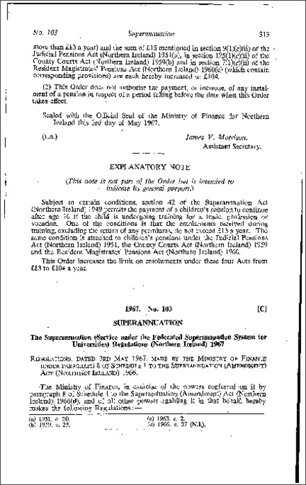 The Superannuation (Service under the Federated Superannuation System for Universities) Regulations (Northern Ireland) 1967