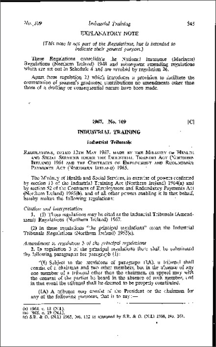 The Industrial Tribunals (Amendment) Regulations (Northern Ireland) 1967