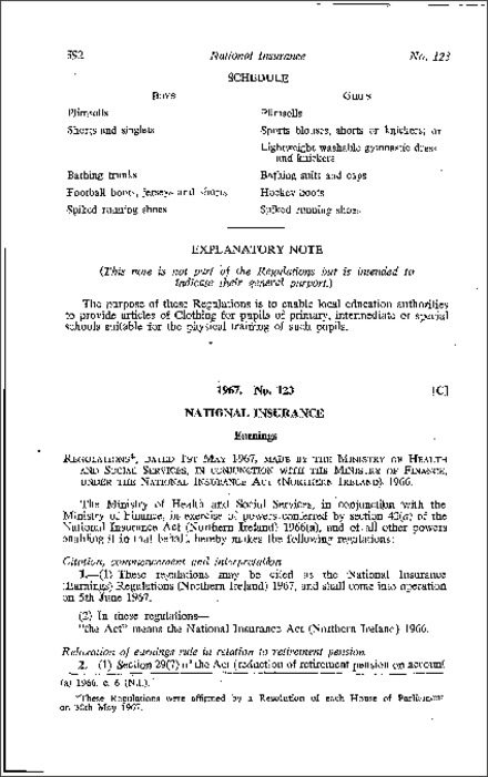 The National Insurance (Earnings) Regulations (Northern Ireland) 1967