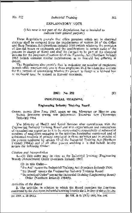 The Industrial Training (Engineering Board) (Amendment) Order (Northern Ireland) 1967
