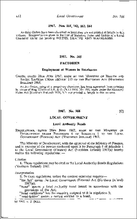 The Local Authority Bonds Regulations (Northern Ireland) 1967