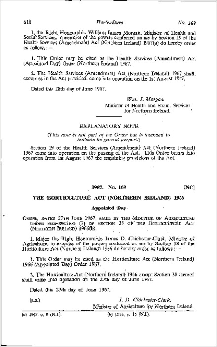 The Horticulture Act 1966 (Appointed Day) Order (Northern Ireland) 1967