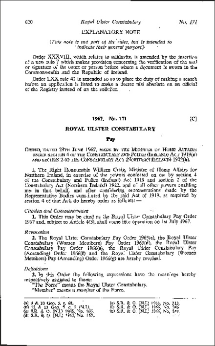 The Royal Ulster Constabulary Pay Order (Northern Ireland) 1967